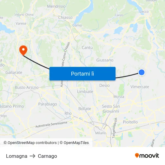 Lomagna to Carnago map