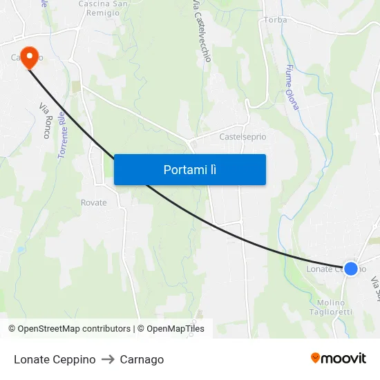 Lonate Ceppino to Carnago map