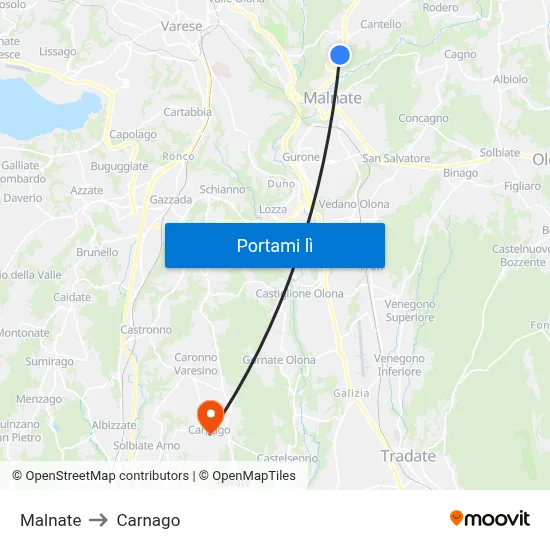 Malnate to Carnago map