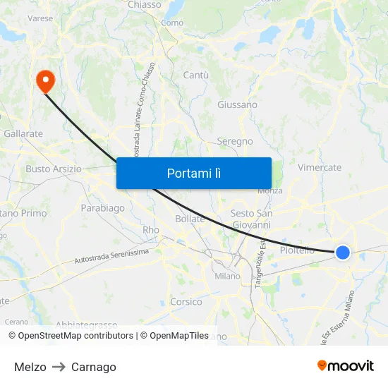 Melzo to Carnago map