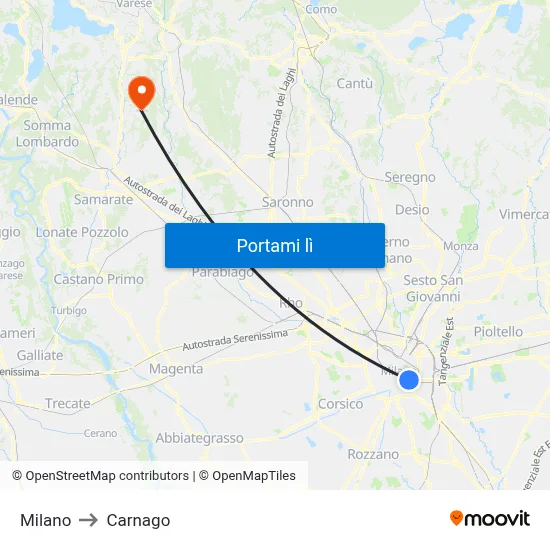 Milano to Carnago map