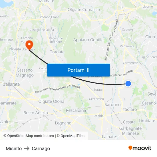 Misinto to Carnago map