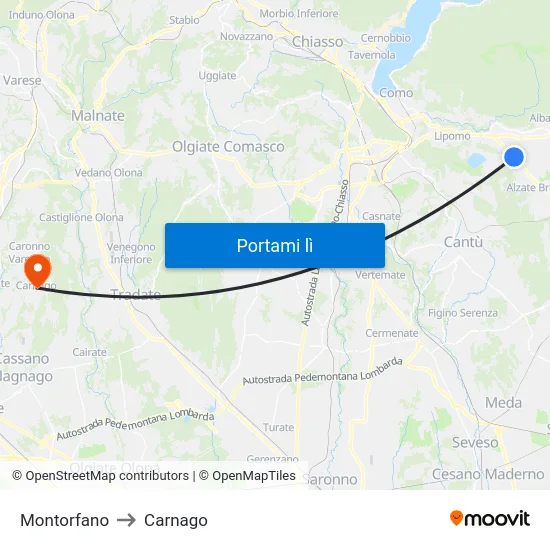 Montorfano to Carnago map