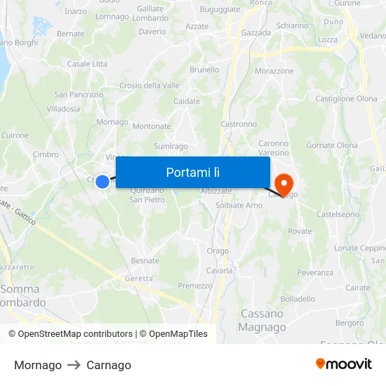 Mornago to Carnago map