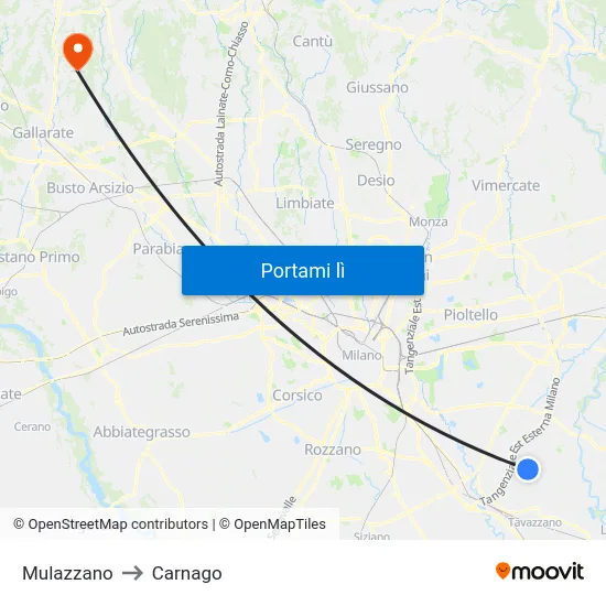 Mulazzano to Carnago map