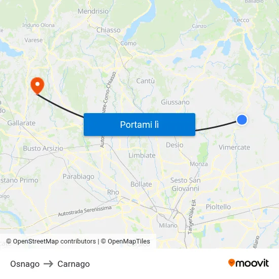 Osnago to Carnago map