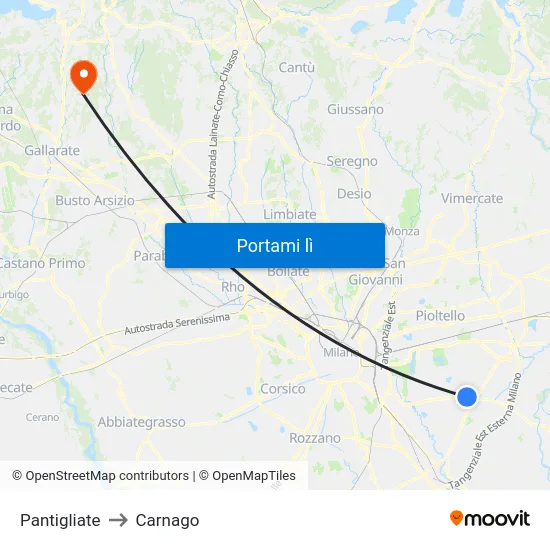 Pantigliate to Carnago map