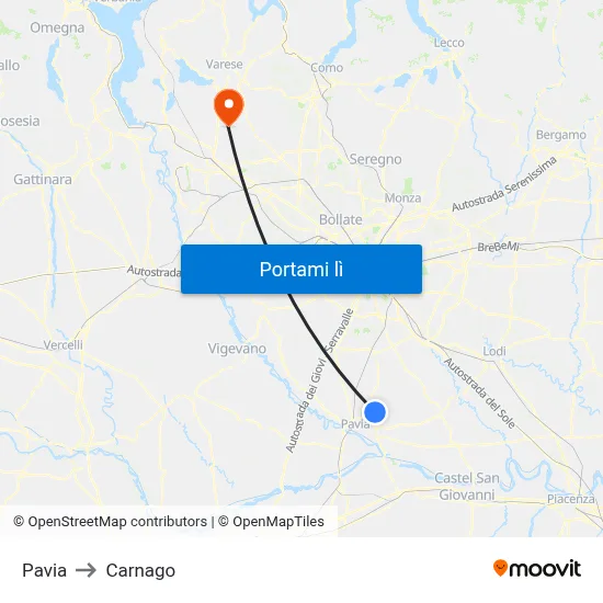 Pavia to Carnago map