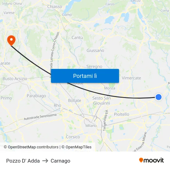 Pozzo D' Adda to Carnago map