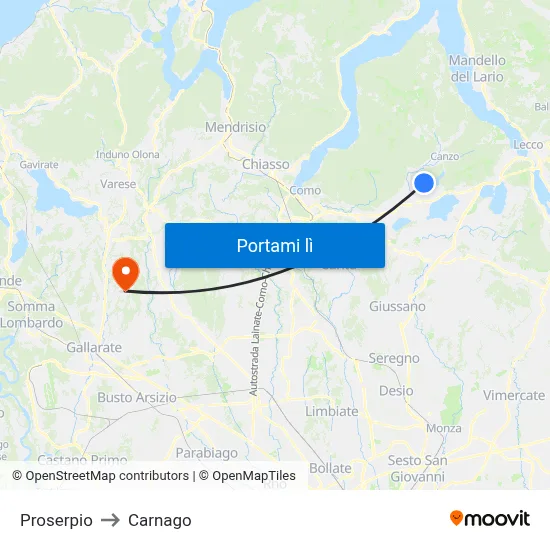 Proserpio to Carnago map
