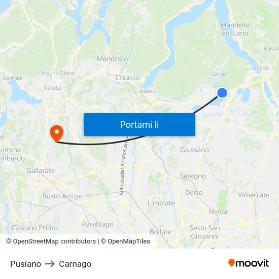 Pusiano to Carnago map
