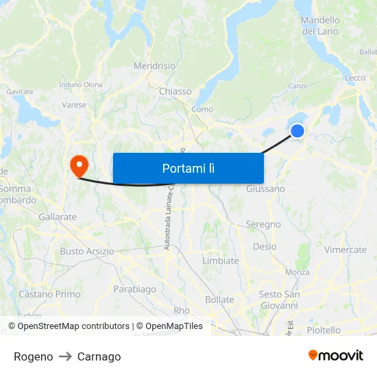 Rogeno to Carnago map