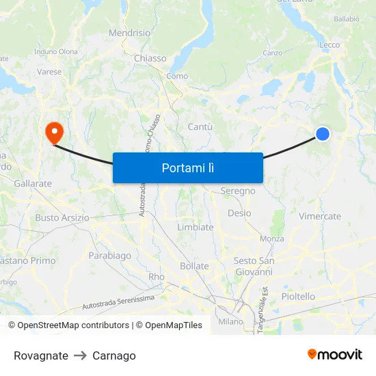 Rovagnate to Carnago map