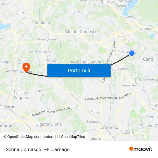 Senna Comasco to Carnago map