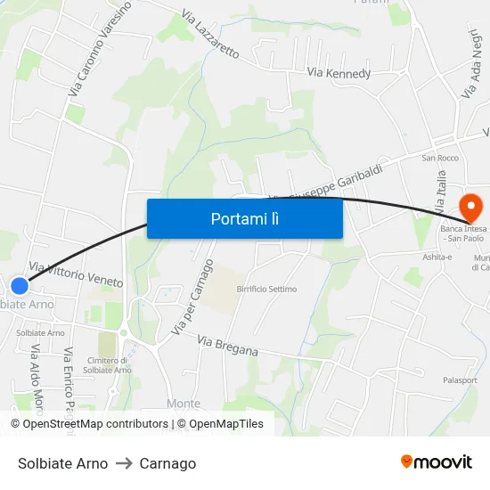 Solbiate Arno to Carnago map