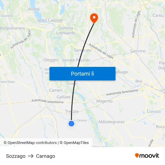 Sozzago to Carnago map