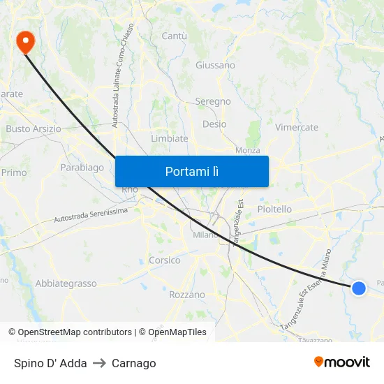 Spino D' Adda to Carnago map
