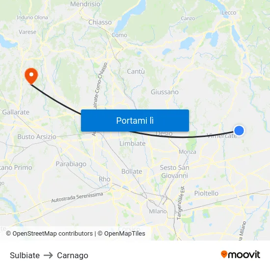 Sulbiate to Carnago map