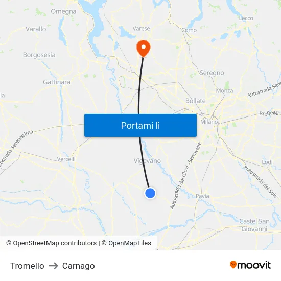 Tromello to Carnago map