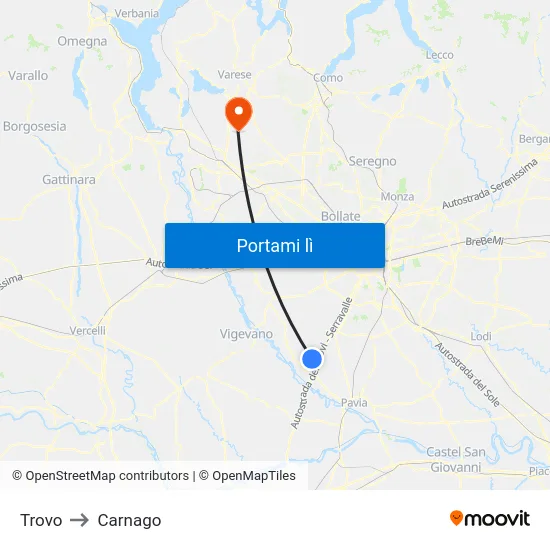 Trovo to Carnago map