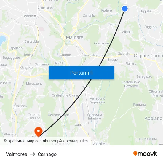 Valmorea to Carnago map