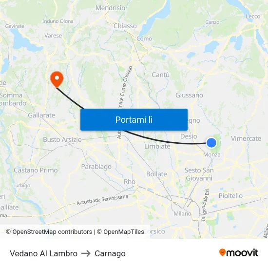 Vedano Al Lambro to Carnago map