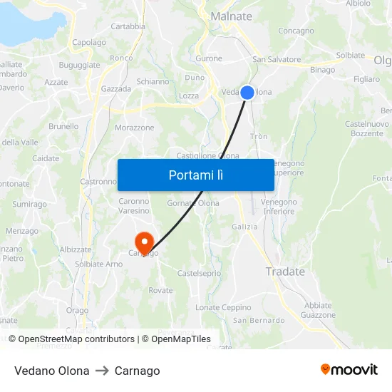 Vedano Olona to Carnago map