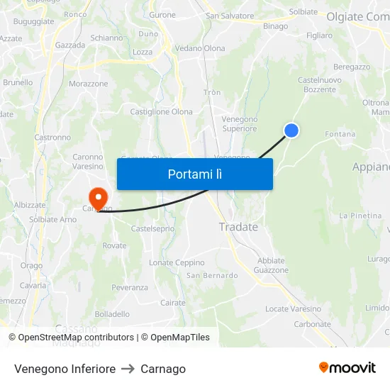 Venegono Inferiore to Carnago map