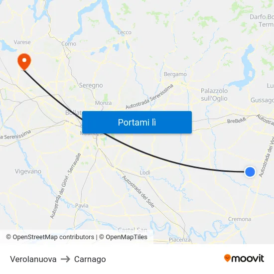 Verolanuova to Carnago map