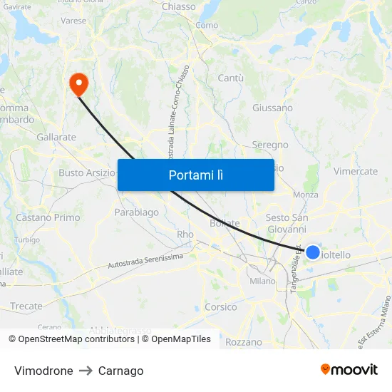 Vimodrone to Carnago map