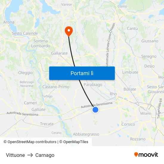 Vittuone to Carnago map