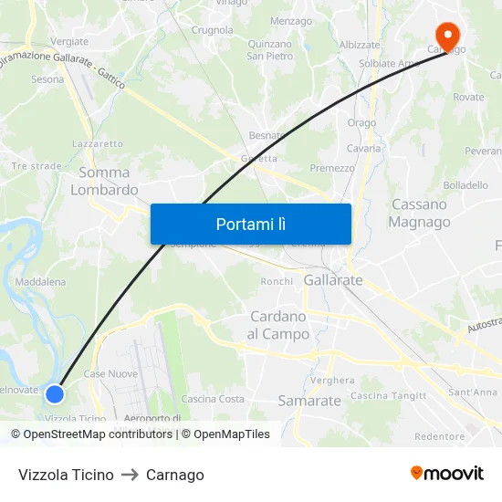 Vizzola Ticino to Carnago map