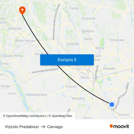 Vizzolo Predabissi to Carnago map