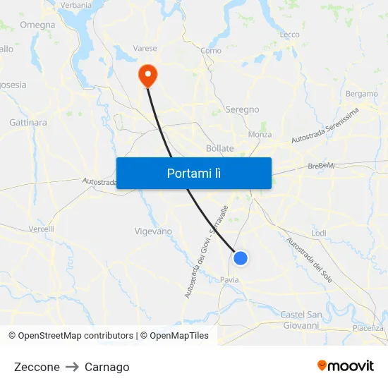 Zeccone to Carnago map