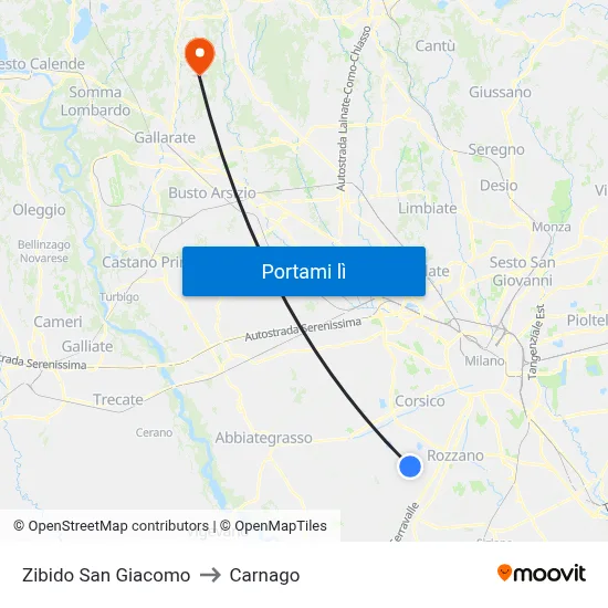 Zibido San Giacomo to Carnago map