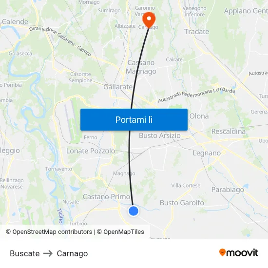 Buscate to Carnago map