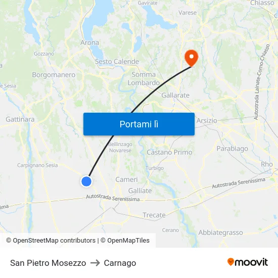San Pietro Mosezzo to Carnago map