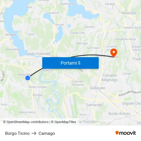 Borgo Ticino to Carnago map