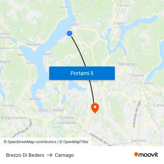 Brezzo Di Bedero to Carnago map