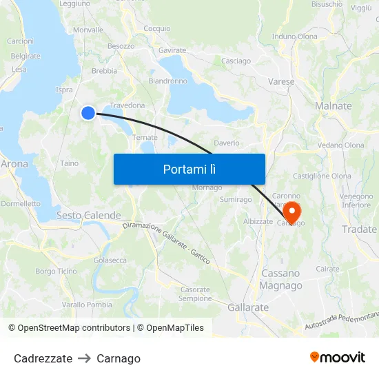 Cadrezzate to Carnago map