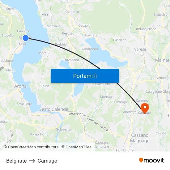 Belgirate to Carnago map