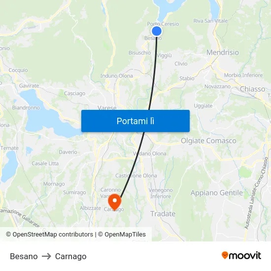 Besano to Carnago map