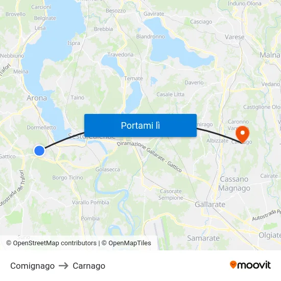 Comignago to Carnago map