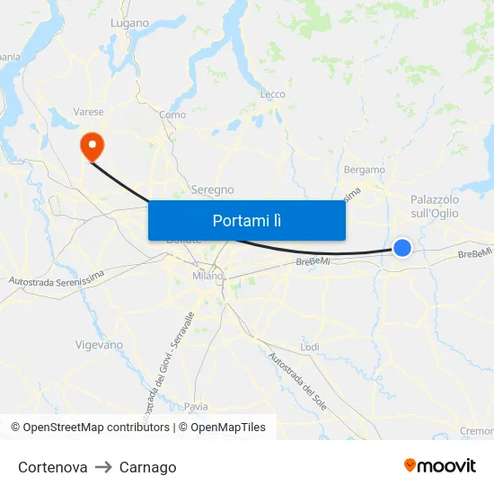 Cortenova to Carnago map
