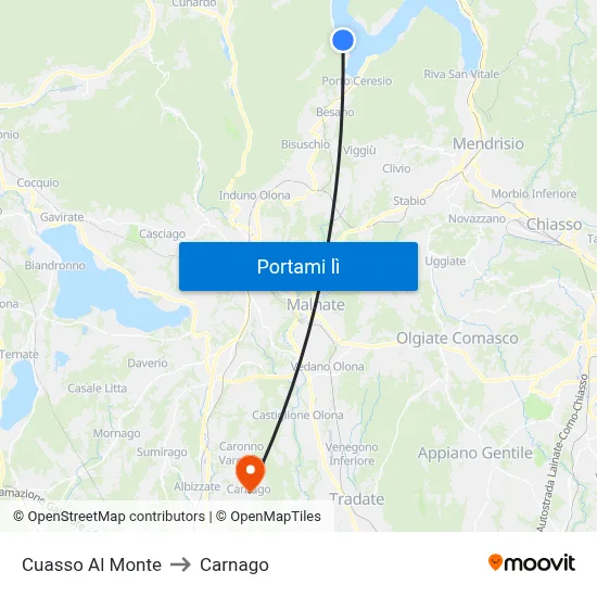 Cuasso Al Monte to Carnago map