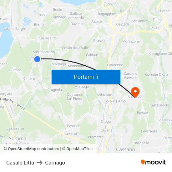 Casale Litta to Carnago map