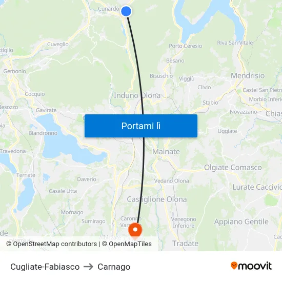 Cugliate-Fabiasco to Carnago map