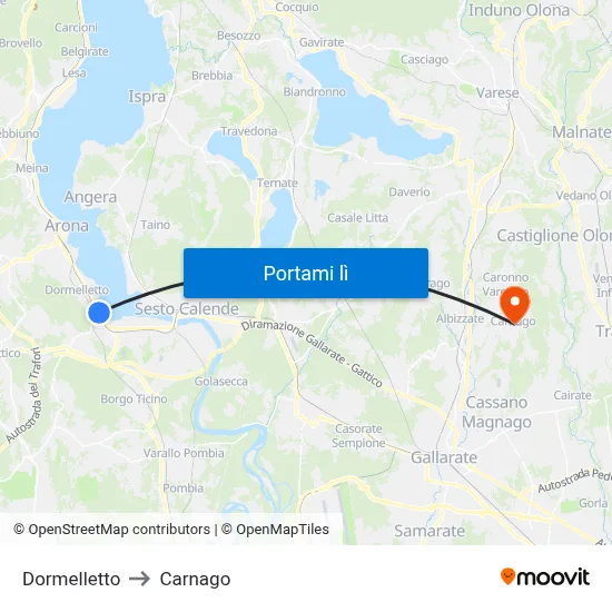 Dormelletto to Carnago map