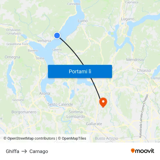Ghiffa to Carnago map