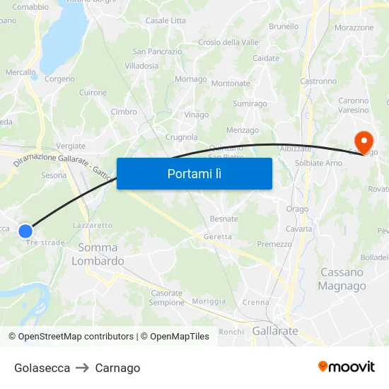 Golasecca to Carnago map